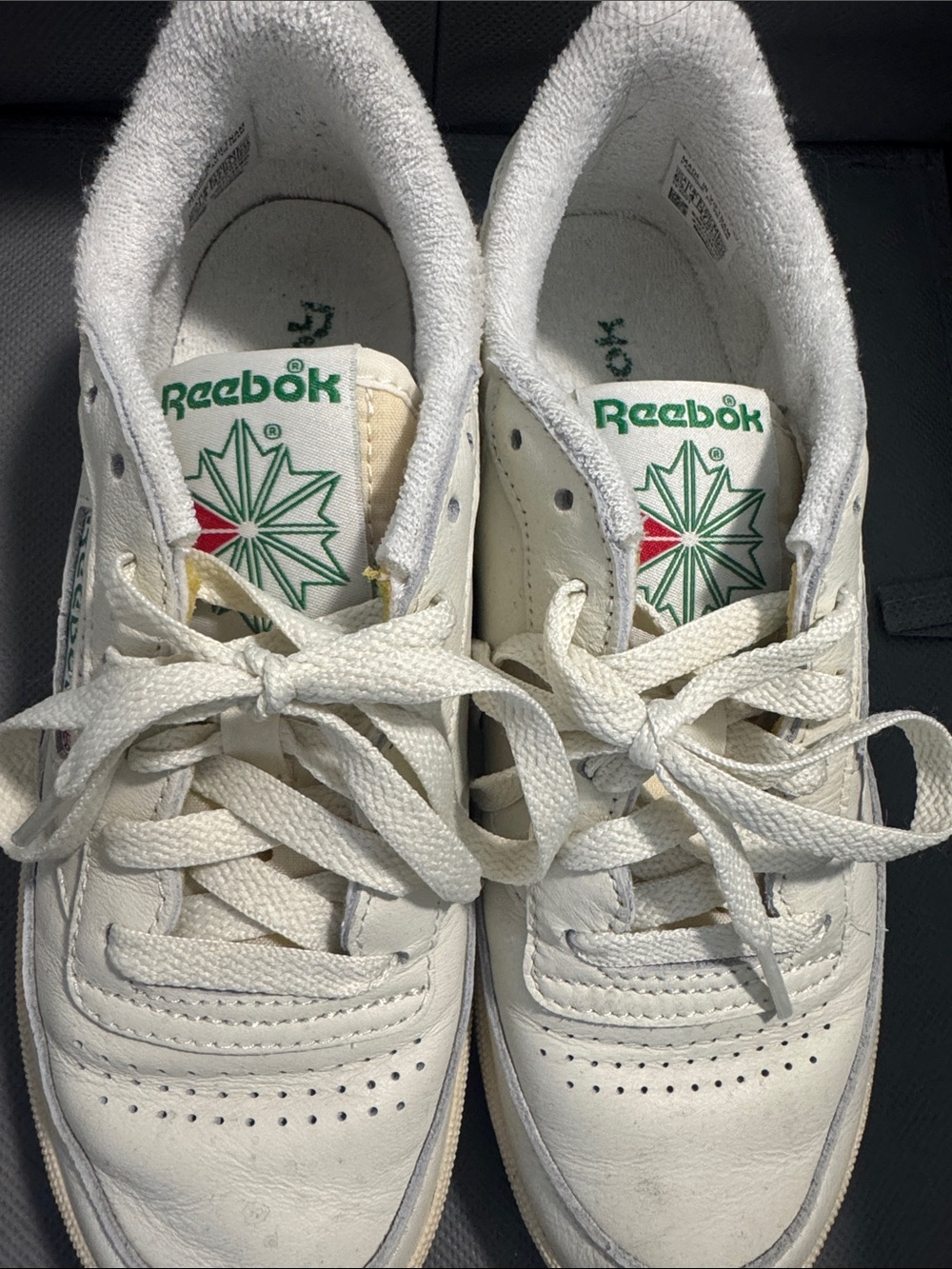 Reebok White Leather Sneakers with Green and Red Logo Detail